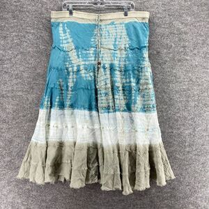 5/$45 Metrowear Skirt Women M Medium Blue Striped A-Line Midi Drawstring Cotton